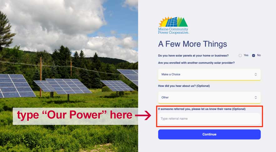 screenshot of Maine Coast Power Cooperative membership application form